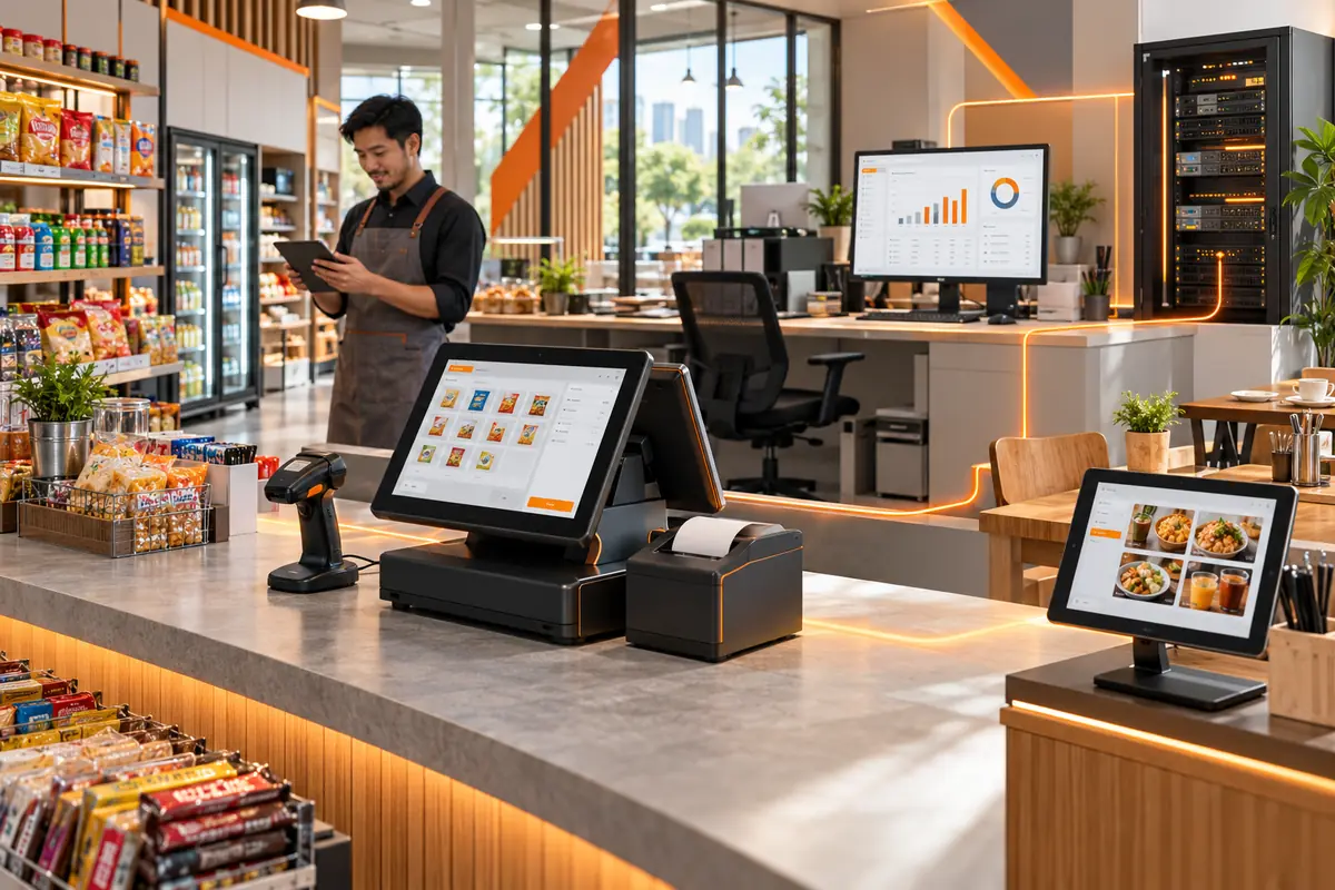 Illustrative connected retail and restaurant POS, accounting and IT infrastructure